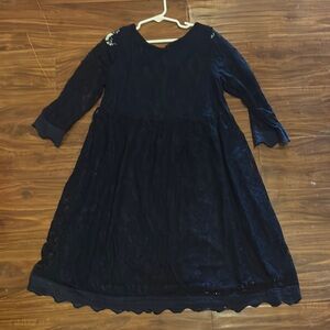 Navy Blue A-Line Long Sleeve Cuffed Dress